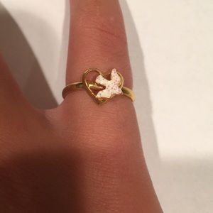 Gold heart bird ring